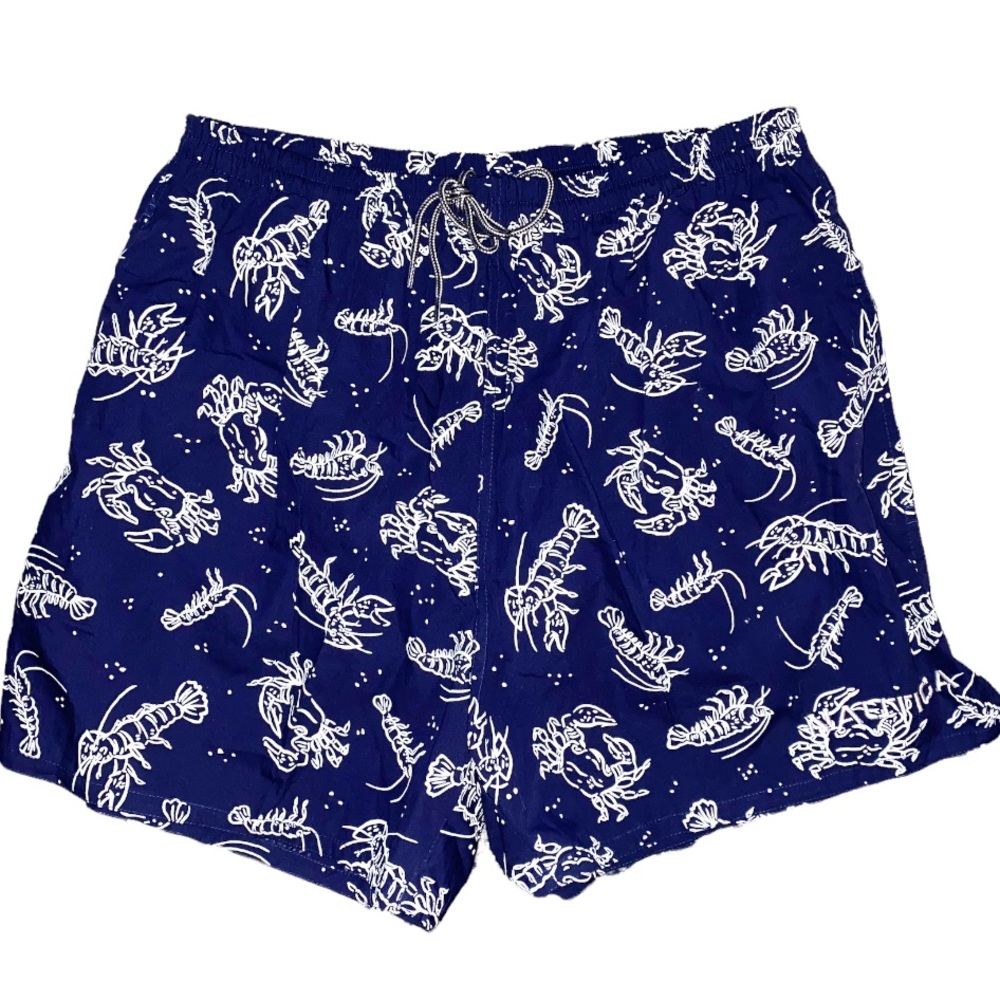 Nautica NWT navy blue crab 🦀 lobster print Mens swim trunks, size Large